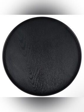 13” Plastic Round Black Wood Look Serving Tray